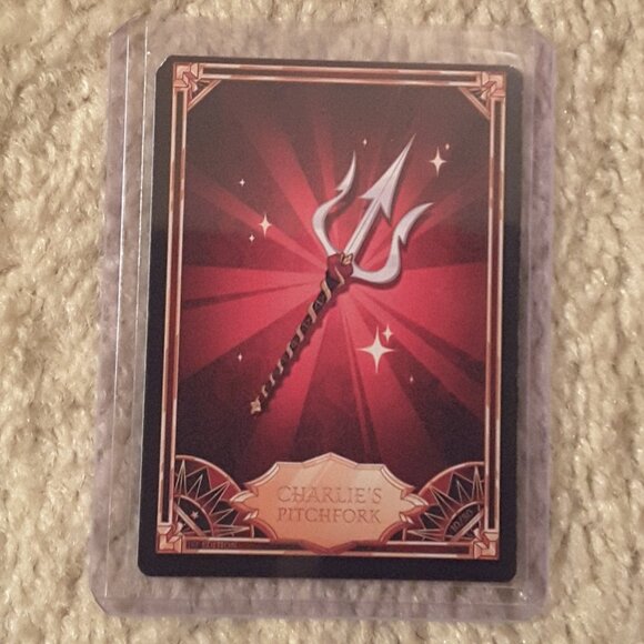 Hazbin Hotel Trading Card Lot of 2 Sir Pentious' Ray Gun and Charlie's Pitchfork - Picture 4 of 4